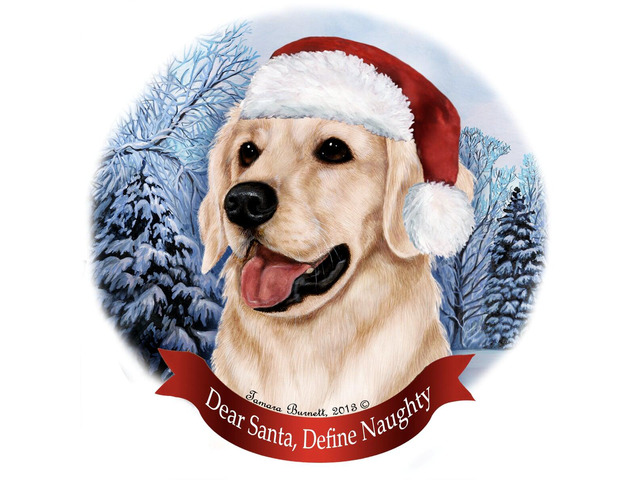 Holiday Pet Gifts Golden Retriever White Dog Santa Hat Porcelain Ornament