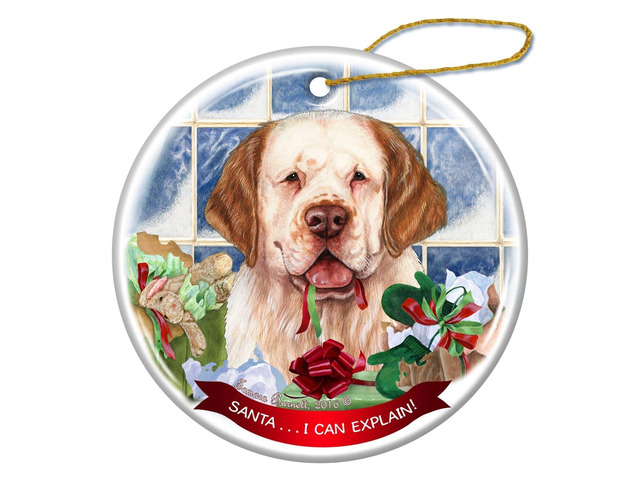 Clumber Spaniel Porcelain Hanging Ornament Pet Gift 'Santa I Can Explain!'
