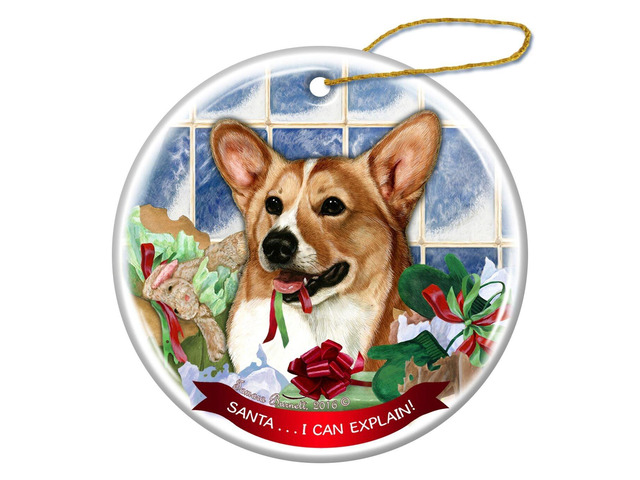 Tan and White Corgi Dog Porcelain Ornament Pet Gift 'Santa I Can Explain!'