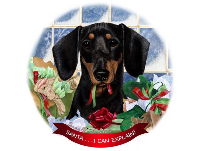 Black & Tan Short Hair Dachshund Porcelain Ornament Santa I Can Explain!