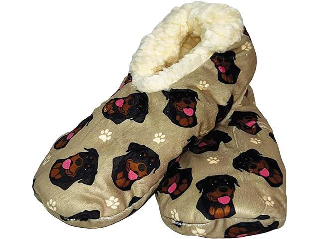 Comfies Womens Rottweiler Dog Slippers - Sherpa Lined Animal Print Booties
