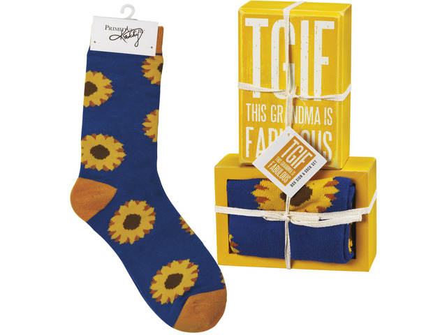 Primitives by Kathy Box Sign & Pair of Socks Set - TGIF This Grandma is Fabulous