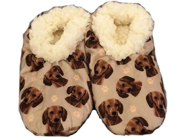 Comfies Womens Red Dachshund Dog Slippers - Sherpa Lined Animal Print Booties