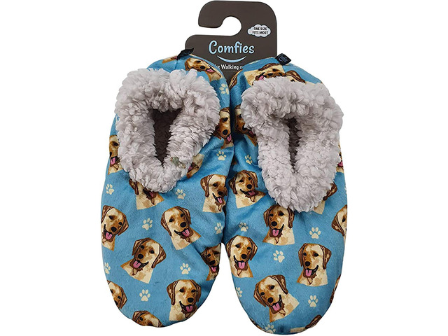 Comfies Womens Yellow Labrador Dog Slippers - Sherpa Lined Animal Print Booties