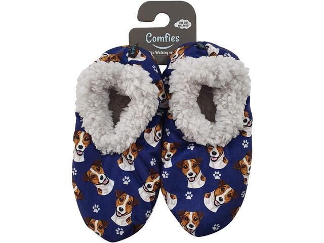 Comfies Womens Jack Russell Dog Slippers - Sherpa Lined Animal Print Booties