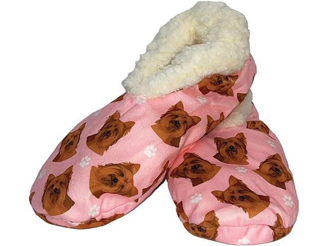 Comfies Womens Yorkie Dog Slippers - Sherpa Lined Animal Print Booties
