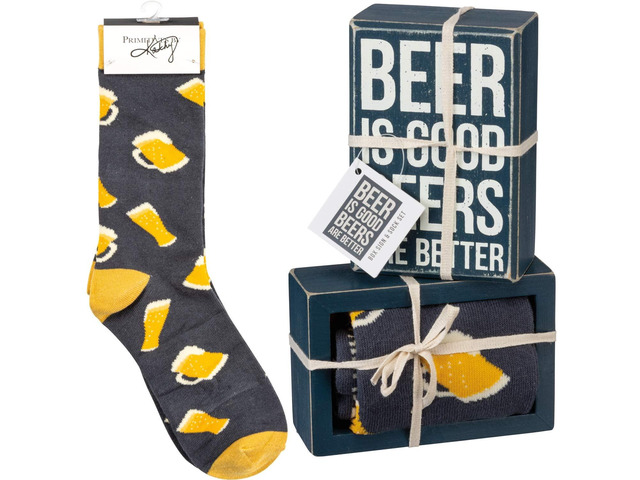 Primitives by Kathy Box Sign/ Sock Set - Beer is Good Beers are Better