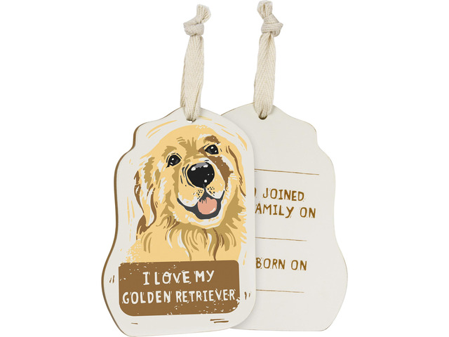 Primitives by Kathy Wooden Hanging Ornament, 2-Sided - I Love My Golden Retriever