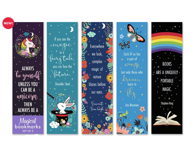 Re-Marks Unicorns & Rainbows Magical Sayings Set of 5, 2-Sided Bookmarks