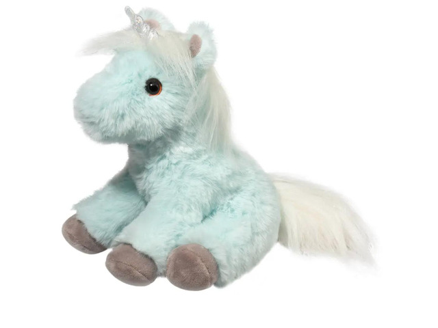 Douglas Mini Bonnie Soft Ice Blue Unicorn Plush Stuffed Animal, 6' sitting