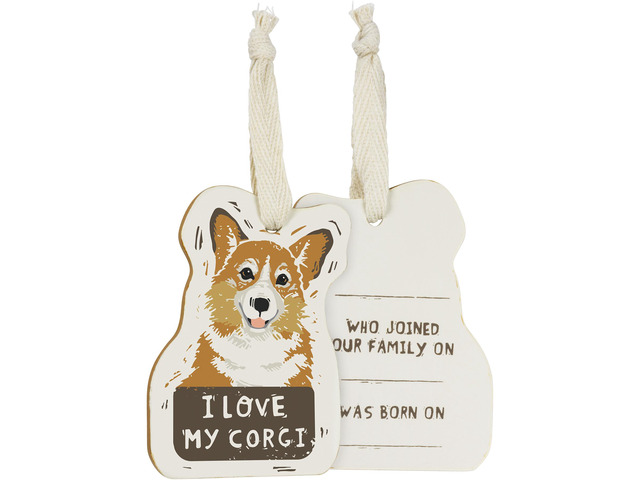 Primitives by Kathy Wooden Hanging Ornament, 2-Sided - I Love My Corgi