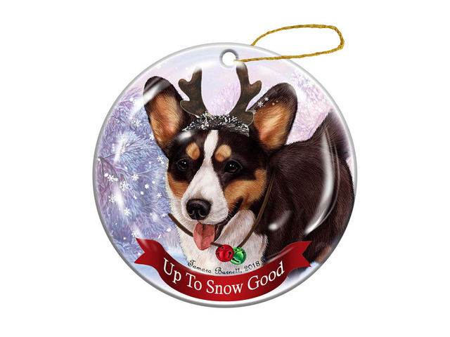 Holiday Pet Gifts Cardigan Corgi Tri Dog Porcelain Christmas Ornament