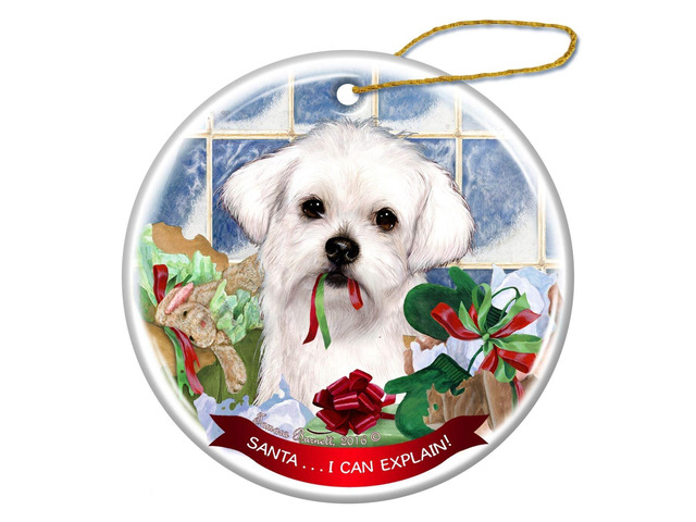 Maltese Dog Porcelain Hanging Ornament Pet Gift 'Santa.. I Can Explain!'