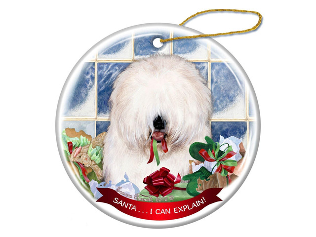 Old English Sheepdog Dog Porcelain Ornament Pet Gift 'Santa.. I Can Explain!'