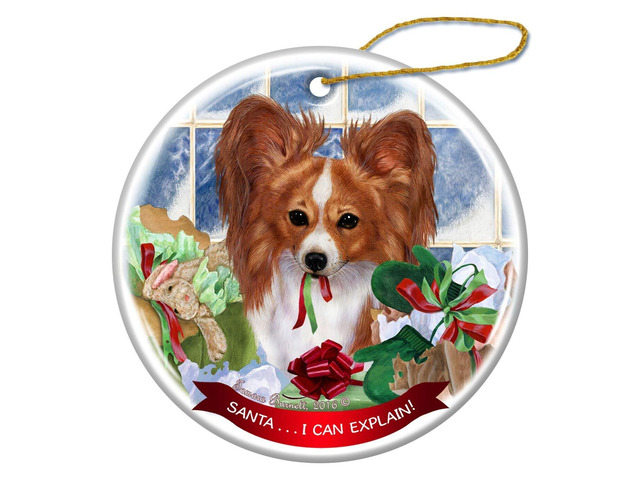 Red and White Papillion Dog Porcelain Ornament Pet Gift 'Santa.. I Can Explain!'