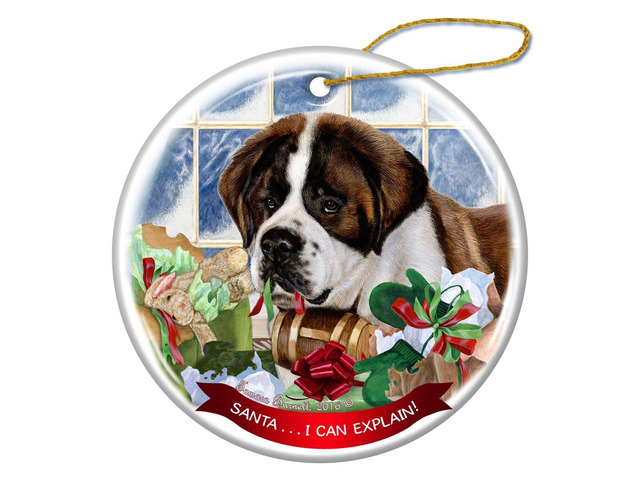 Saint Bernard Dog Porcelain Hanging Ornament Pet Gift 'Santa.. I Can Explain!'