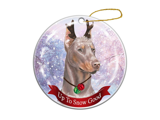 Holiday Pet Gifts Doberman Fawn Cropped Dog Porcelain Christmas Ornament