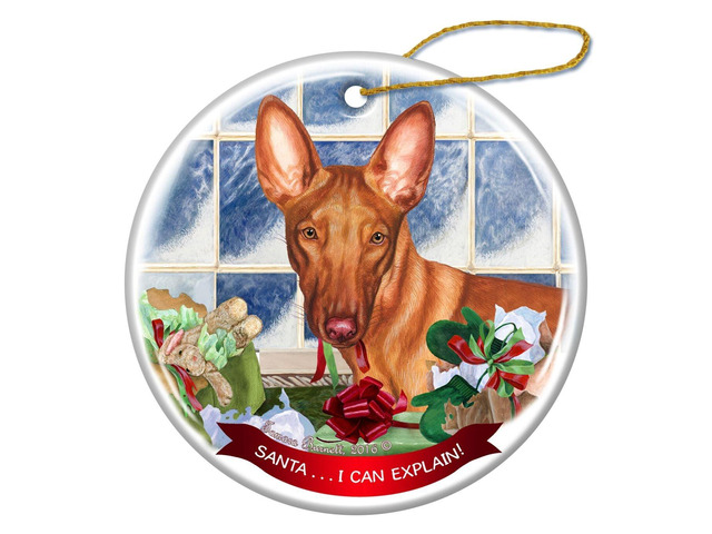 Pharaoh Hound Dog Porcelain Hanging Ornament Pet Gift 'Santa.. I Can Explain!'