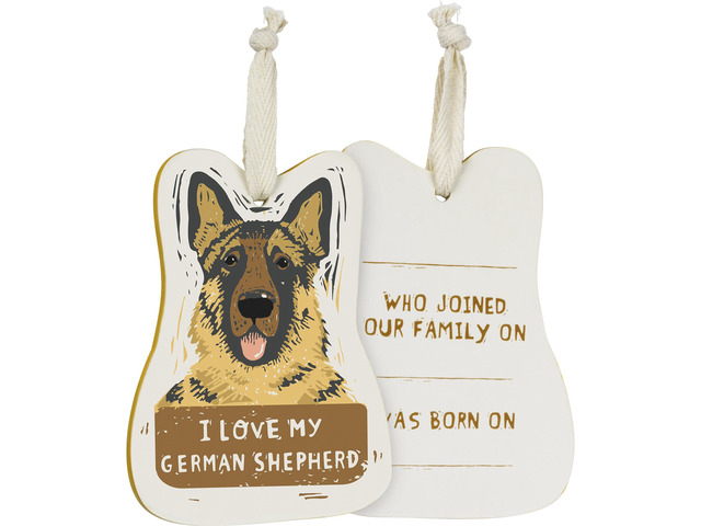 Primitives by Kathy Wooden Hanging Ornament, 2-Sided - I Love My German Shepherd
