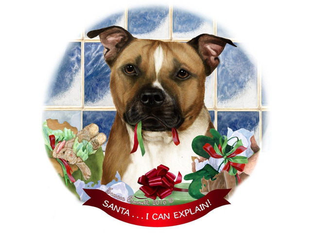 Pit Bull, Brown & White Dog Porcelain Ornament 'Santa.. I Can Explain!'