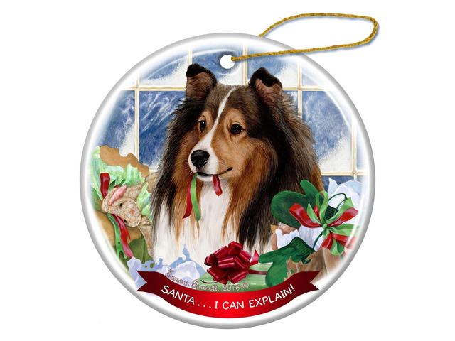 Sable Sheltie Dog Porcelain Hanging Ornament Pet Gift 'Santa.. I Can Explain!'