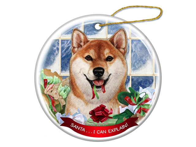 Shiba Inu Dog Porcelain Hanging Ornament Pet Gift 'Santa.. I Can Explain!'