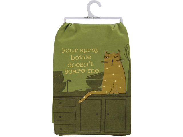 Primitives by Kathy Kitchen Dish Towel, Your Spray Bottle Doesn't Scare Me, 28'