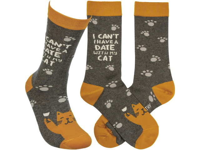 Primitives by Kathy Socks - Socks - I Can't I Have a Date With My Cat