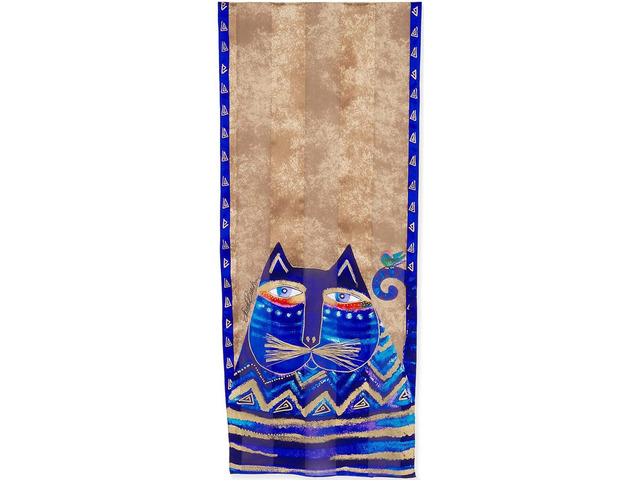 Laurel Burch Carlottas Cats Azul Blue Cat 100% Silk Scarf