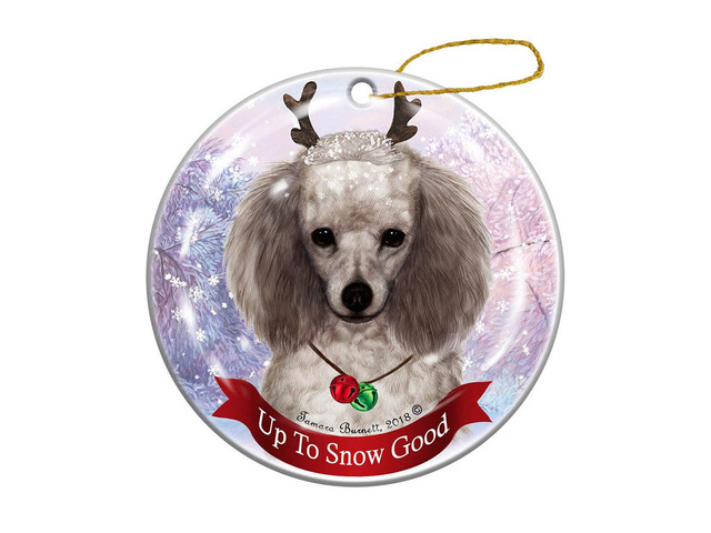 Holiday Pet Gifts Silver Poodle Dog Porcelain Christmas Ornament