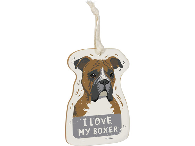 Primitives by Kathy Wooden Hanging Ornament, 2-Sided - I Love My Boxer