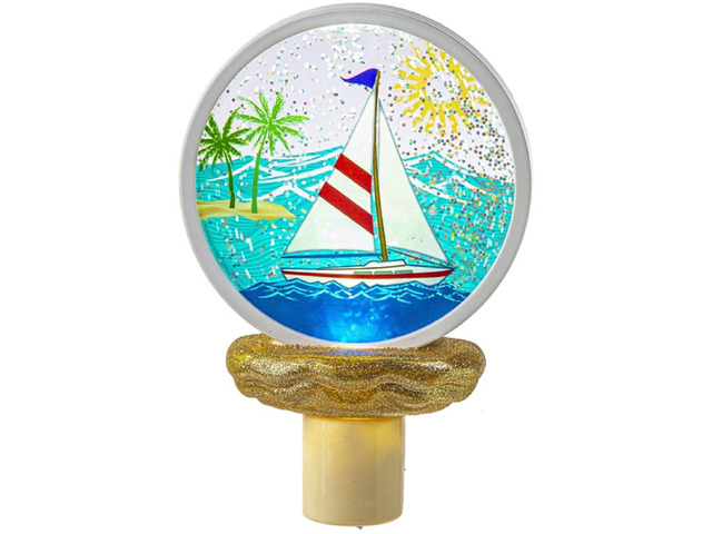 Ganz ME178415 Sailboat LED Shimmer Disk Night Light, 6.25-inch Height