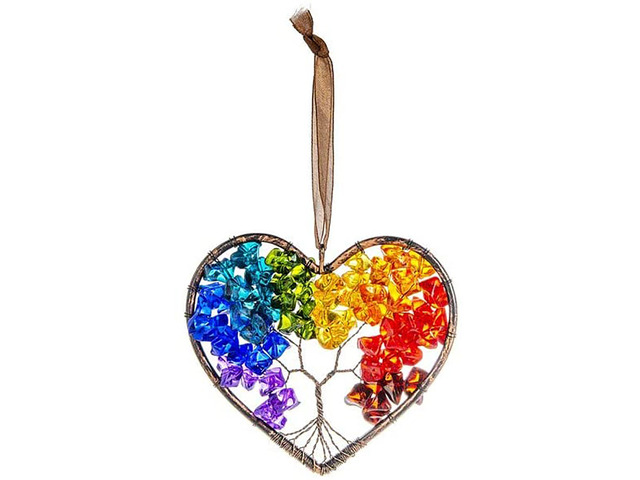 Ganz Hanging Ornament, 3-inch Width, Acrylic (Heart Rainbow Tree of Life)