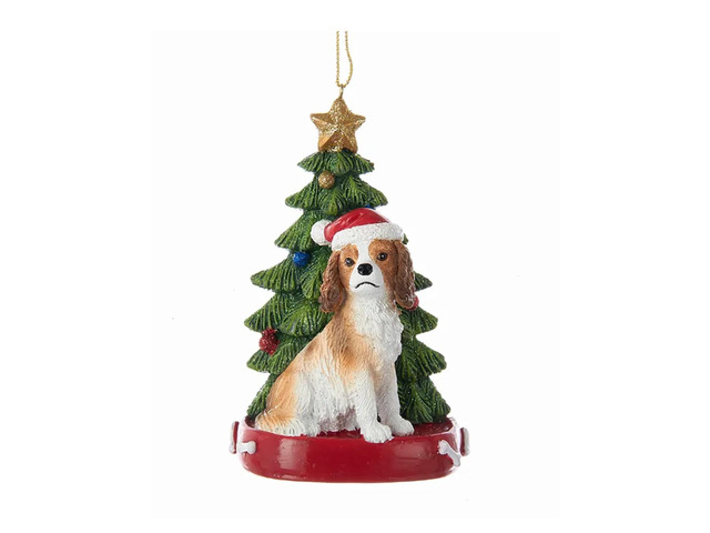 Kurt Adler King Charles Spaniel With Santa Hat Christmas Tree Ornament, 4.25 '