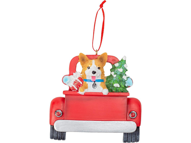 Kurt Adler Welsh Corgi Dog in Back of Truck Hanging Ornament 5 in. High,