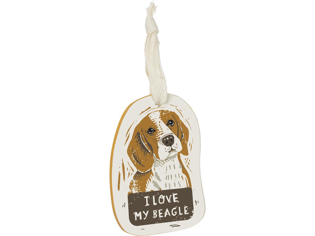 Primitives by Kathy Wooden Hanging Ornament, 2-Sided - I Love My Beagle