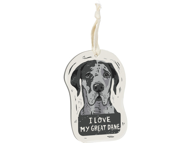 Primitives by Kathy Wooden Hanging Ornament, 2-Sided - I Love My Great Dane