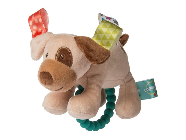 Taggies Soft Baby Rattle with Teether Ring, 6-Inches, Buddy Dog