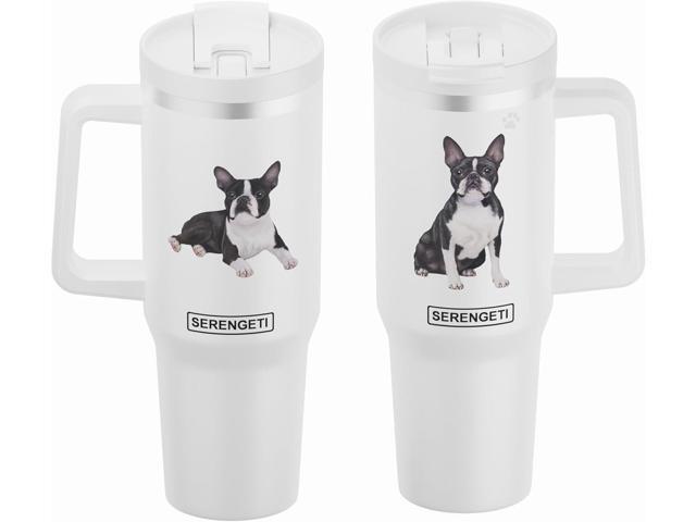 Serengeti 40 Oz Boston Terrier Dog Stainless Steel Tumbler w Handle, Straw & Lid