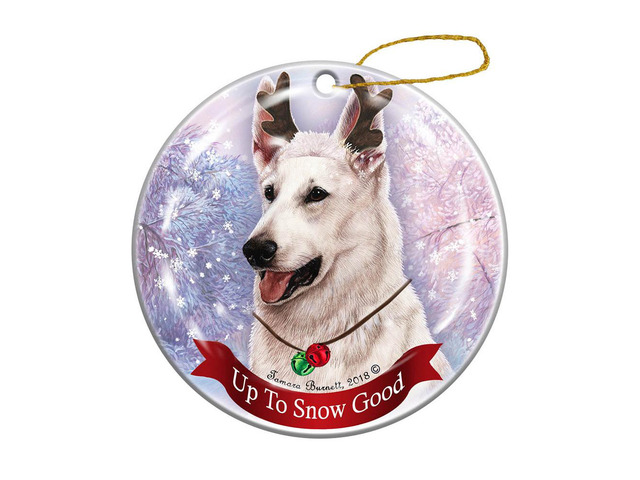 Holiday Pet Gifts White German Shepherd Dog Porcelain Christmas Ornament