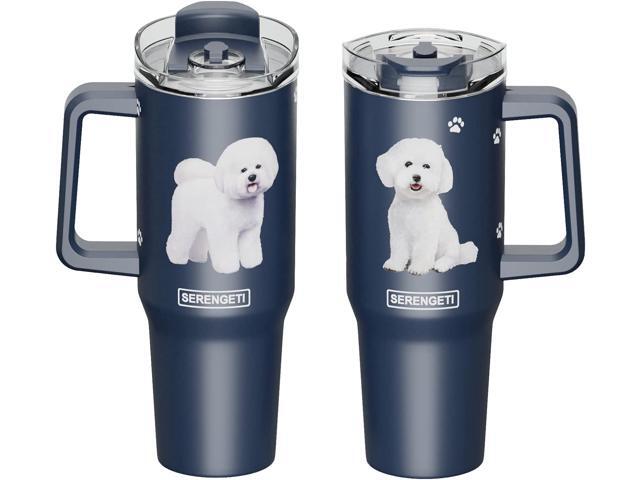 Serengeti 40 Oz Bichon Frise Dog Stainless Steel Tumbler w Handle, Straw & Lid