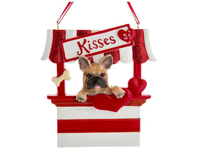 Kurt Adler French Bulldog Dog Kissing Booth Christmas Tree Ornament - 4' Resin