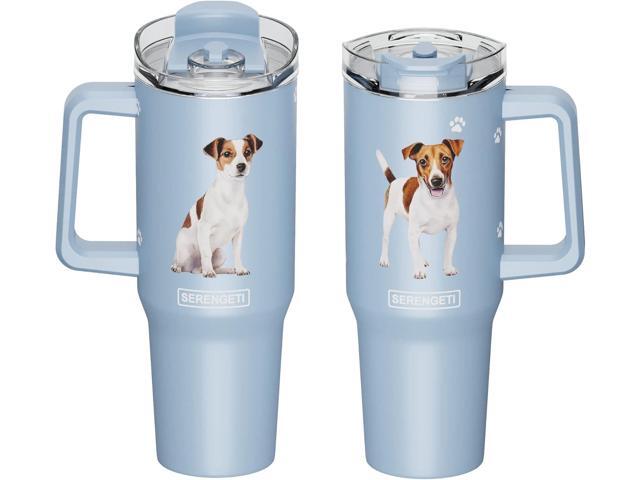 Serengeti 40 Oz Jack Russel Dog Stainless Steel Tumbler w Handle, Straw & Lid