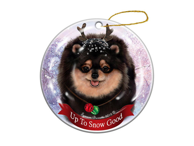 Holiday Pet Gifts Pomeranian Black/Tan Dog Porcelain Christmas Ornament