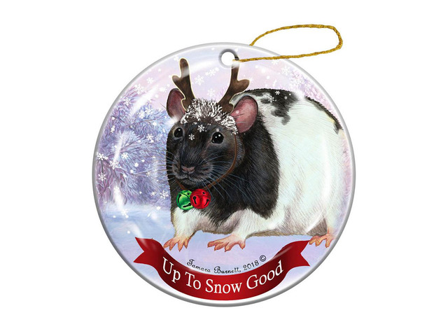 Rat Black Hooded Reindeer Rat Porcelain Christmas Ornament