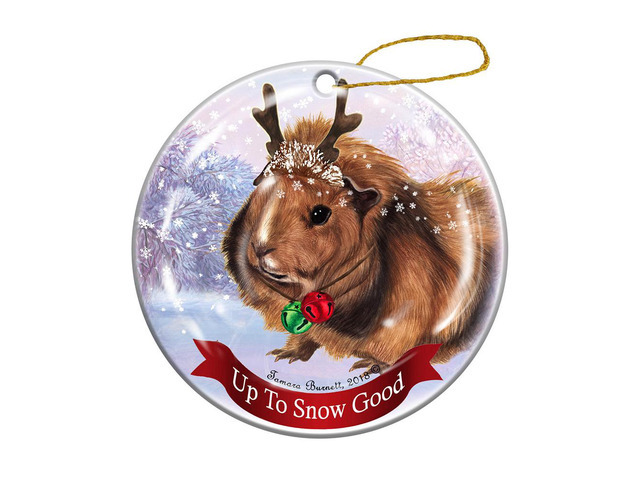 Guinea Pig Abyssinian Reindeer Porcelain Christmas Ornament