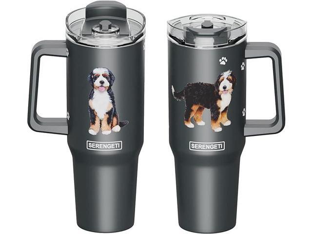 Serengeti 40 Oz Bernadoodle Dog Stainless Steel Tumbler w Handle, Straw & Lid