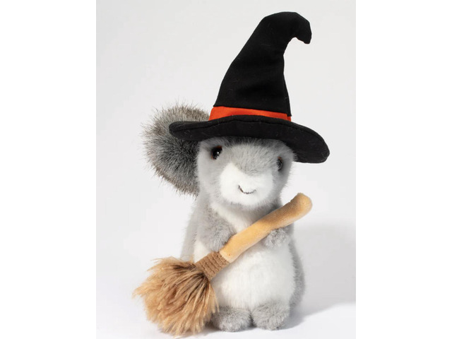 Douglas Gray Squirrel with Witch Hat and Broom Plush Stuffed Animal Toy, 8.5'