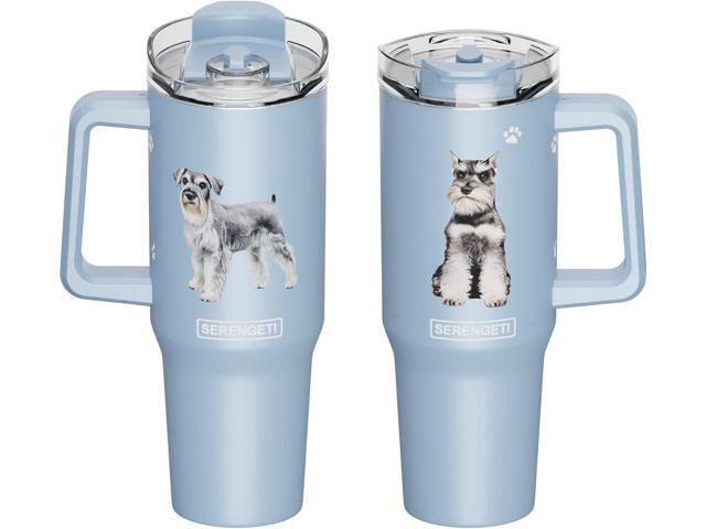 Serengeti 40 Oz Schnauzer Dog Stainless Steel Tumbler w Handle, Straw & Lid