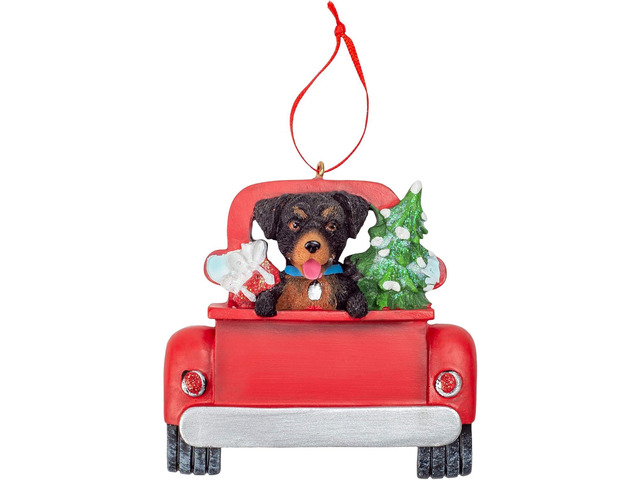 Kurt Adler Rottweiler in Back of Truck Hanging Ornament 5 in. High,